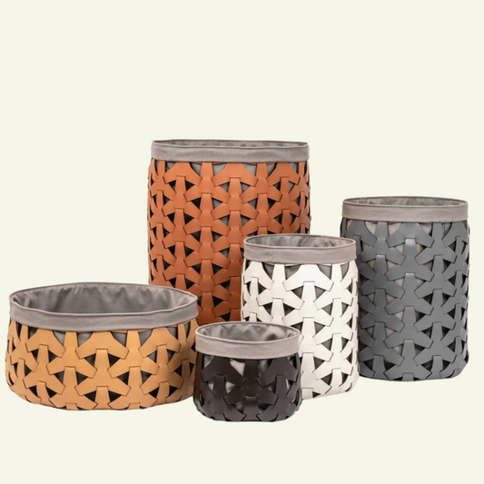 Granada round basket in washable leather and cotton - PINETTI