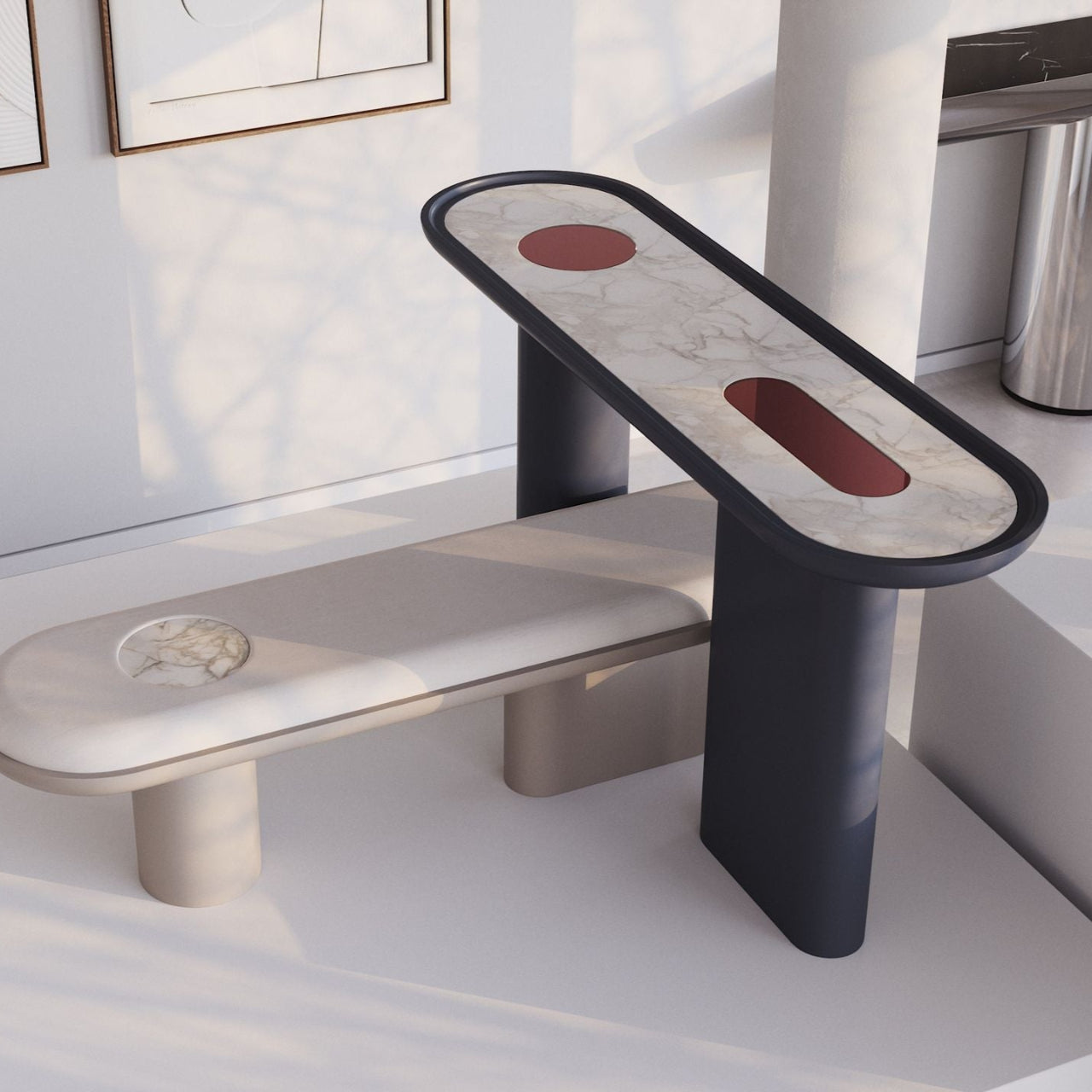 Console ovale CRETA GRIS GRAPHITE en laque et marbre – ULTRA MOBILI