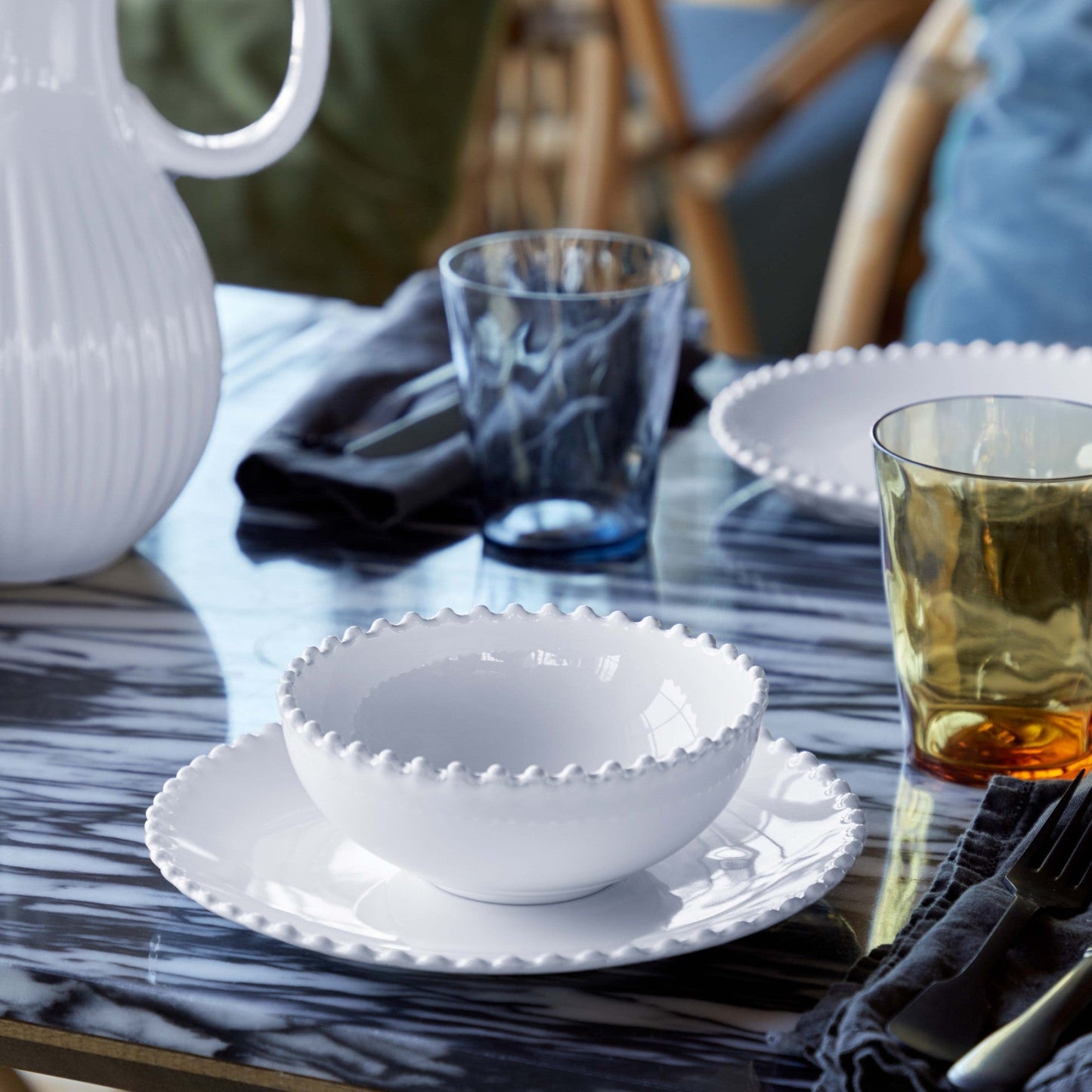 Assiettes apéritives rondes en grès bord perlé Pearl, lot de 6 - COSTA NOVA - La Maison MilanaisePEP1736 Petites assiettes Ø17cm H2.4cmBlanc