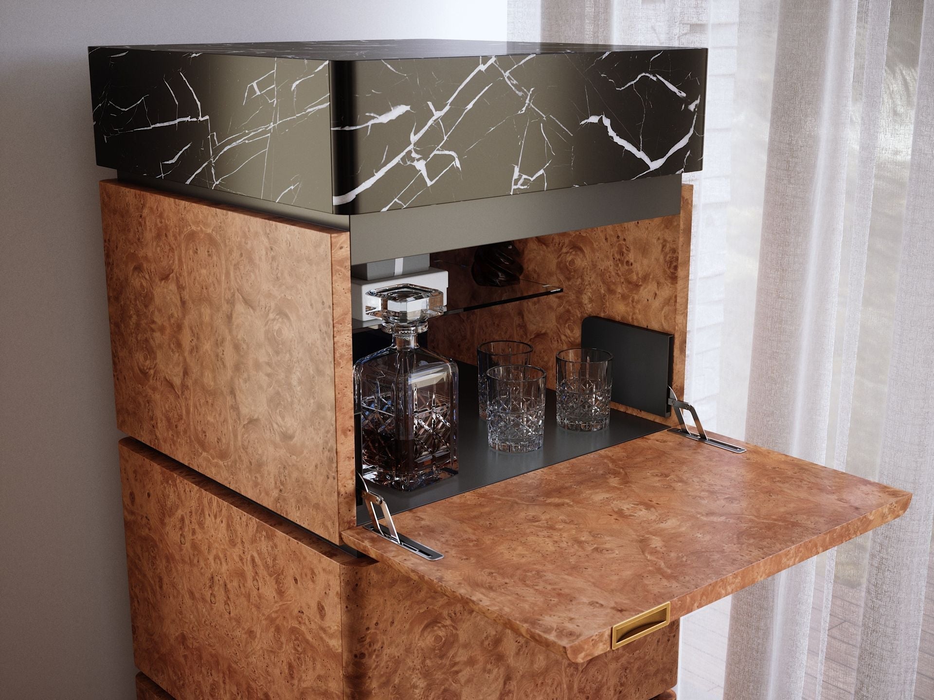 Bar cabinet luxueux châtaignier et marbre – ULTRA MOBILI - La Maison MilanaiseBCRC
