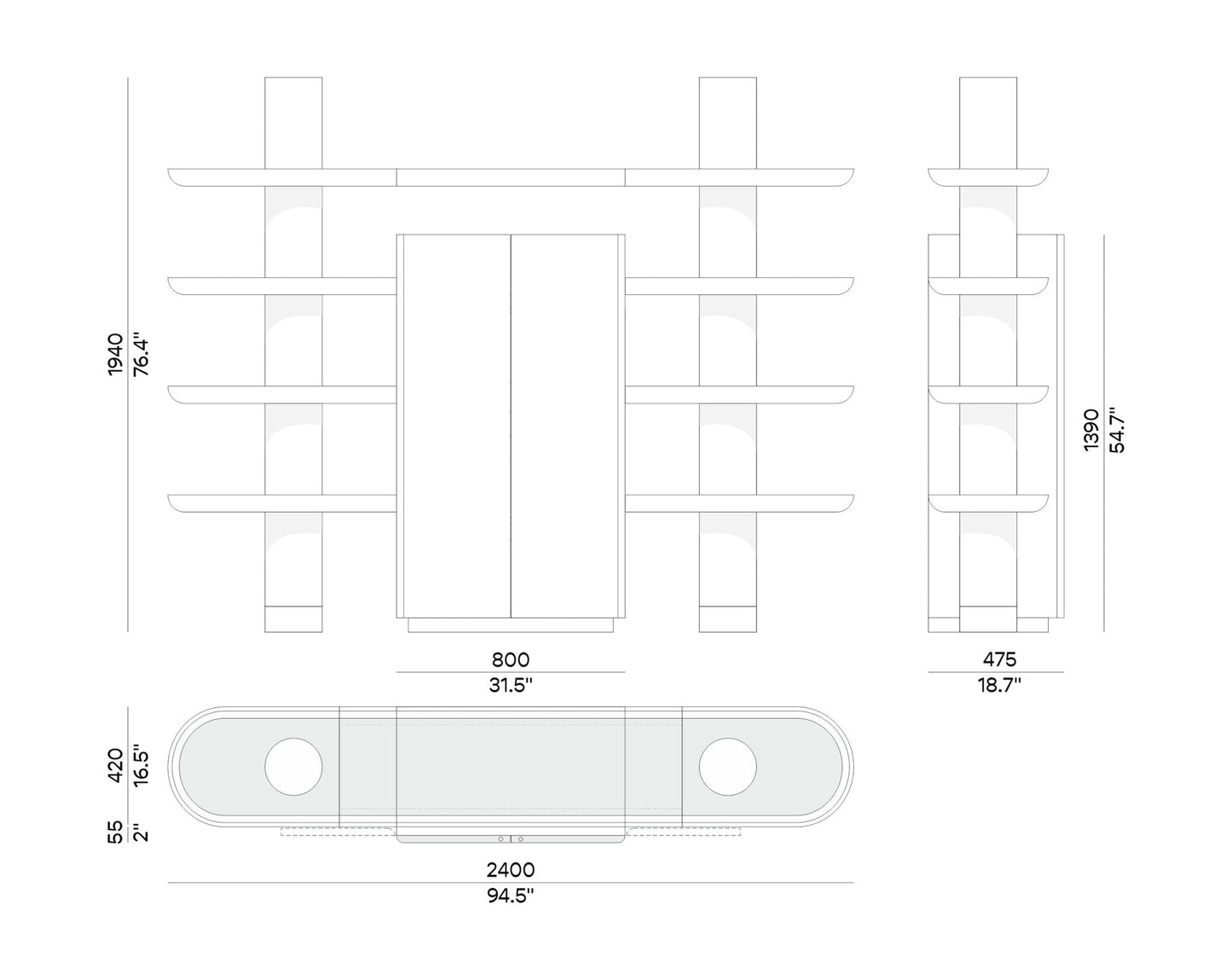 Bibliothèque MINA INT1 – Élégance modulaire avec vaisselier intégré - ULTRA MOBILI - La Maison MilanaiseMINA4INT1