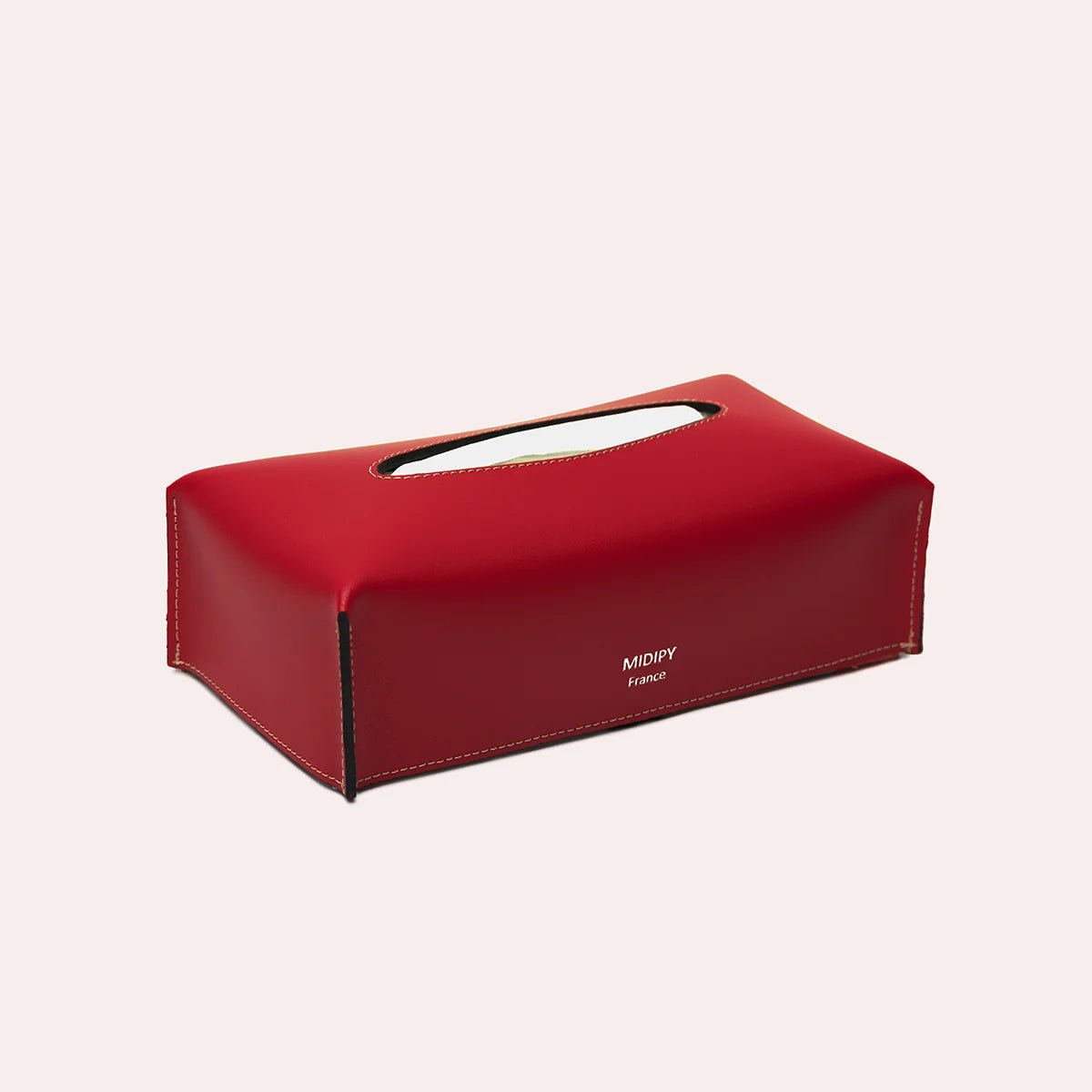 Boite à mouchoir rectangulaire en cuir - MIDIPY - La Maison MilanaiseCarmin