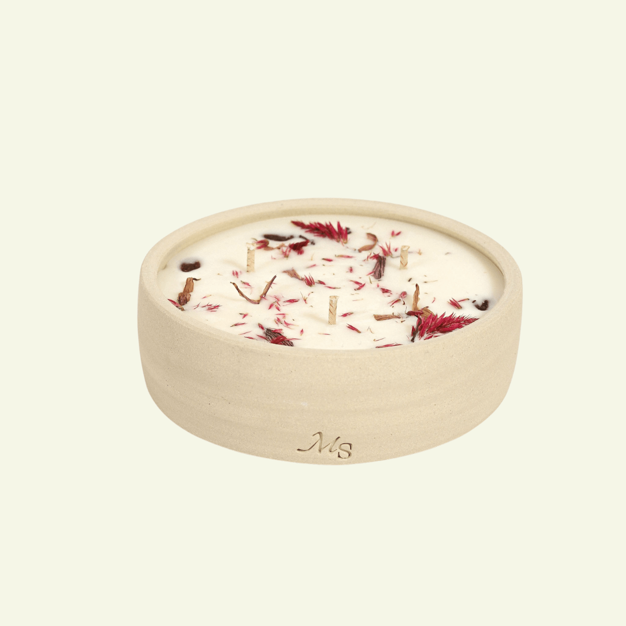 Bougie Fleurie en Grès – Dimanche Gourmand - MAISON SEJOUR - La Maison MilanaiseDIMANCHEGOURMAND - 1200g - 40H