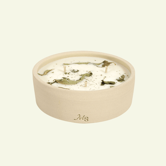 Bougie Fleurie en Grès – Verveine - MAISON SEJOUR - La Maison MilanaiseBOUGIEGRESVERVEINE - 1200g - 40H