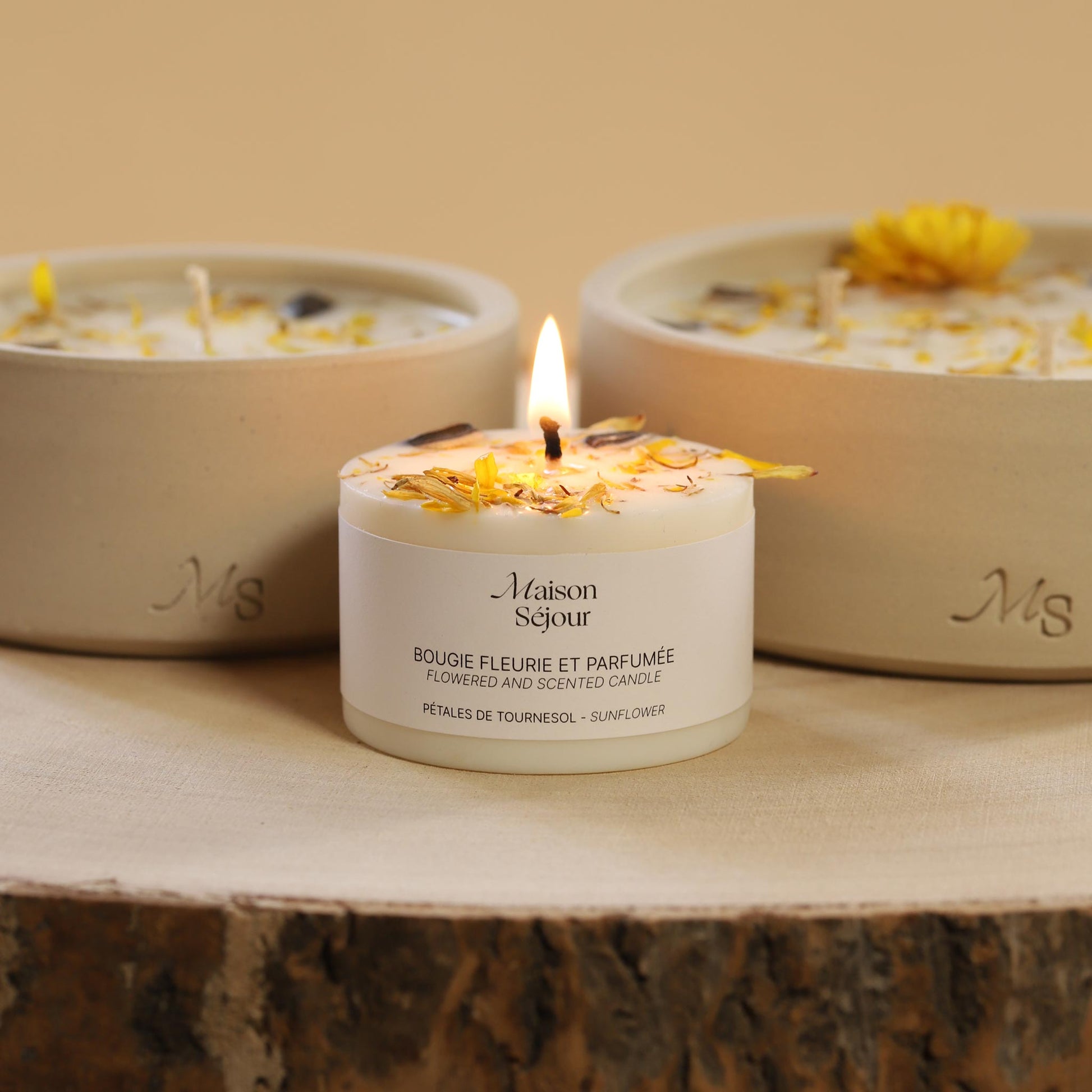 Bougie Votive Fleurie – Pétales de Tournesol - MAISON SEJOUR - La Maison MilanaiseVOTIVETOURNESOL