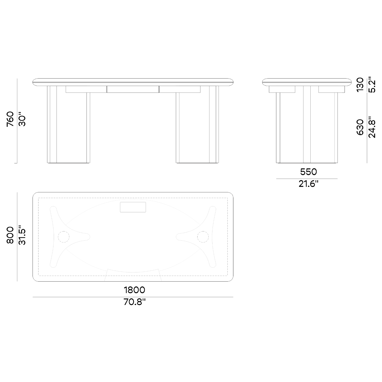 Bureau JEAN – Chêne noir & acier poli – ULTRA MOBILI - La Maison MilanaiseDJN180