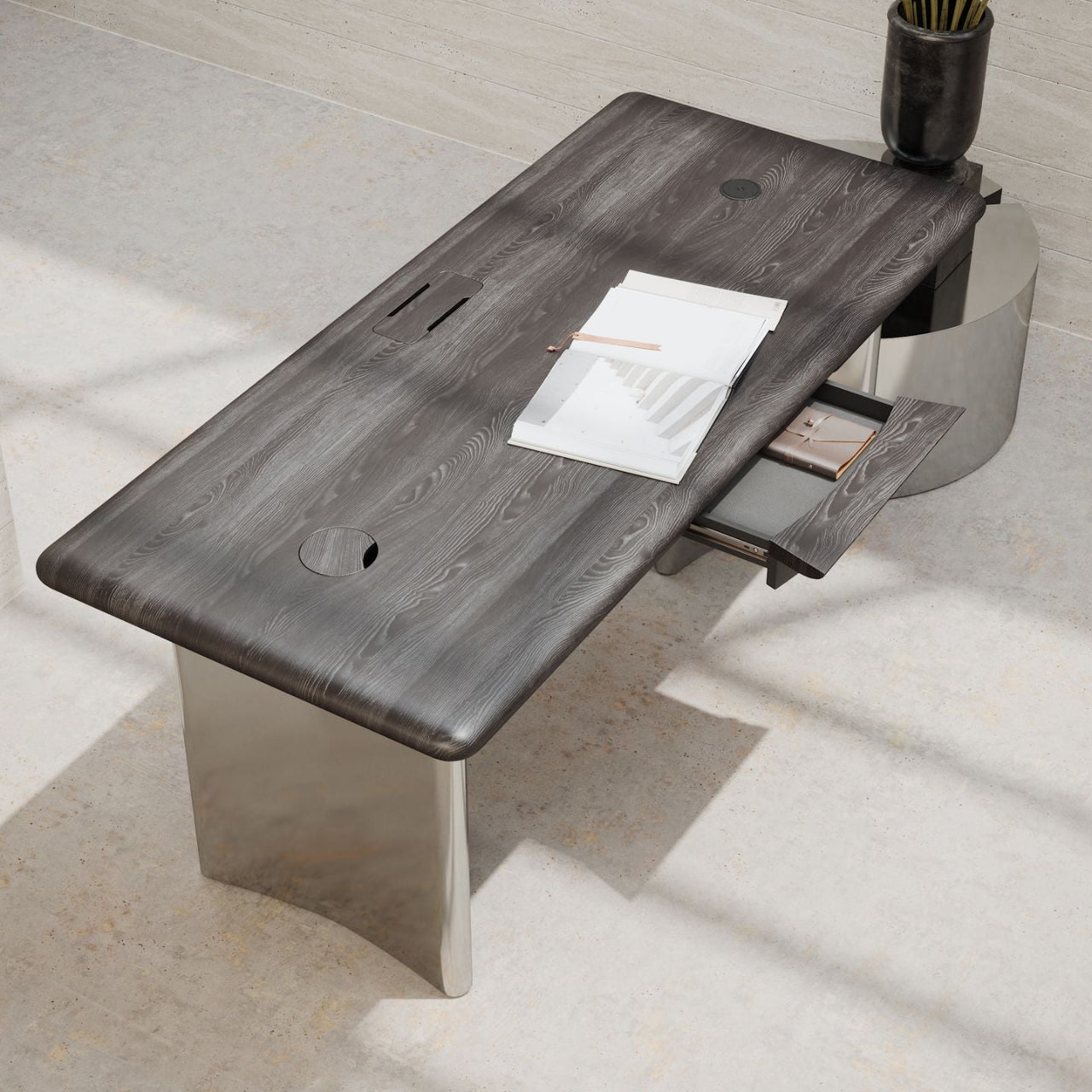 Bureau JEAN – Chêne noir & acier poli – ULTRA MOBILI - La Maison MilanaiseDJN180