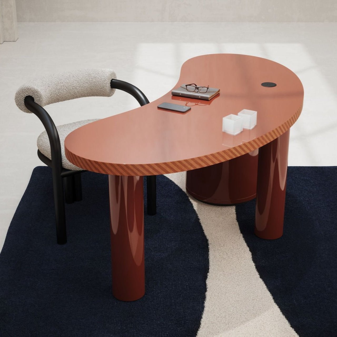 Bureau MEDEA – Plateau incurvé & finition laquée mate ou brillante – ULTRA MOBILI - La Maison Milanaise170DCL - 1Mate