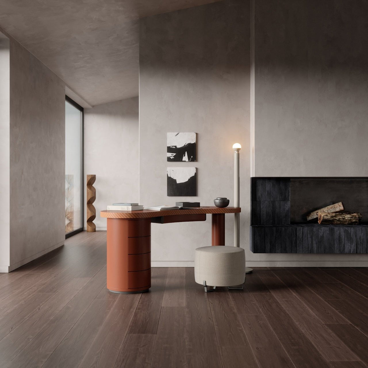 Bureau MEDEA – Plateau incurvé & finition laquée mate ou brillante – ULTRA MOBILI - La Maison Milanaise170DCL - 1Mate