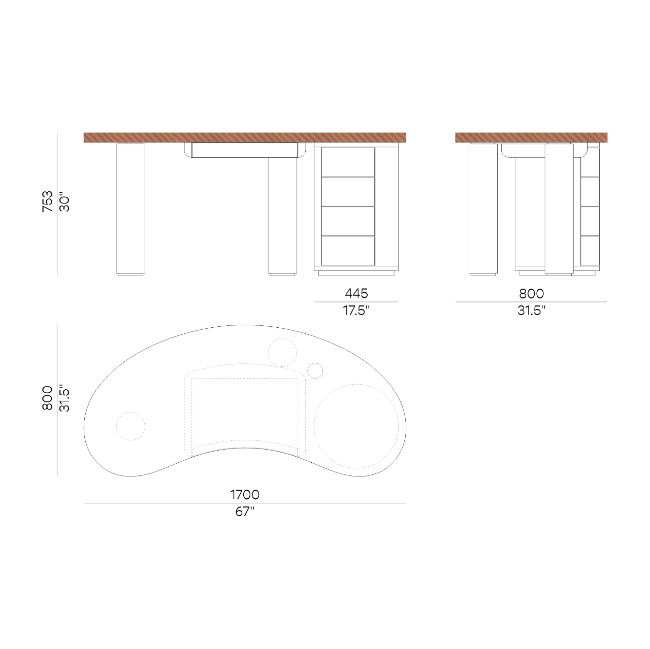 Bureau MEDEA – Plateau incurvé & finition laquée mate ou brillante – ULTRA MOBILI - La Maison Milanaise170DCL - 1Mate