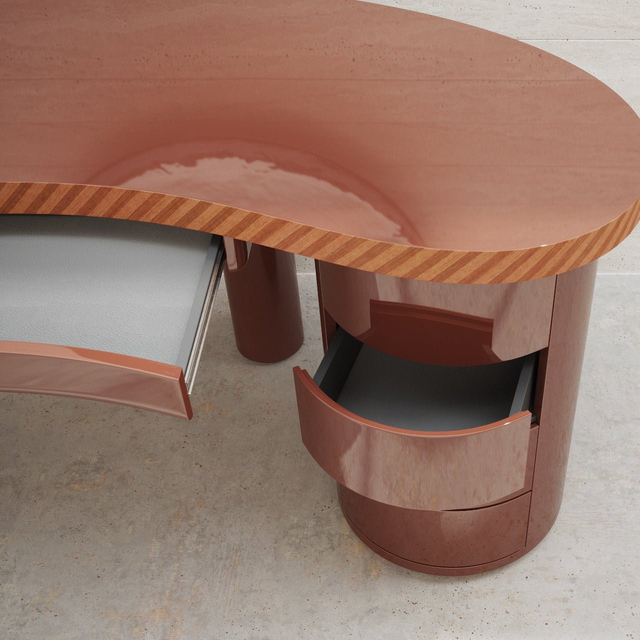 Bureau MEDEA – Plateau incurvé & finition laquée mate ou brillante – ULTRA MOBILI - La Maison Milanaise170DCL - 1Mate