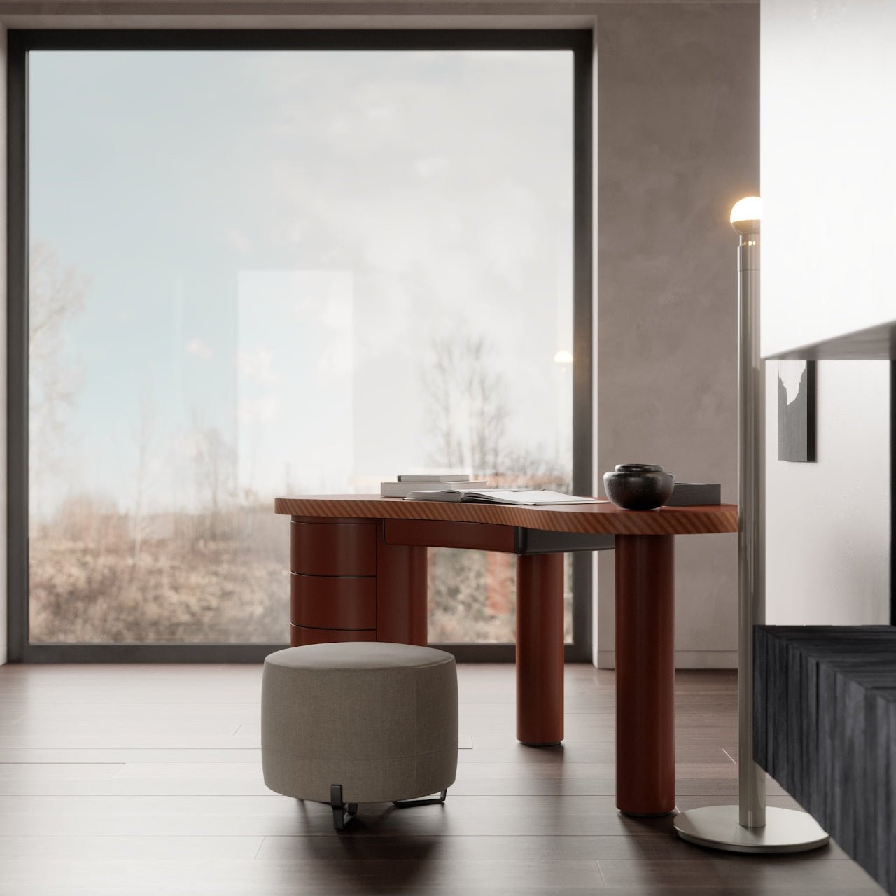 Bureau MEDEA – Plateau incurvé & finition laquée mate ou brillante – ULTRA MOBILI - La Maison Milanaise170DCL - 1Mate