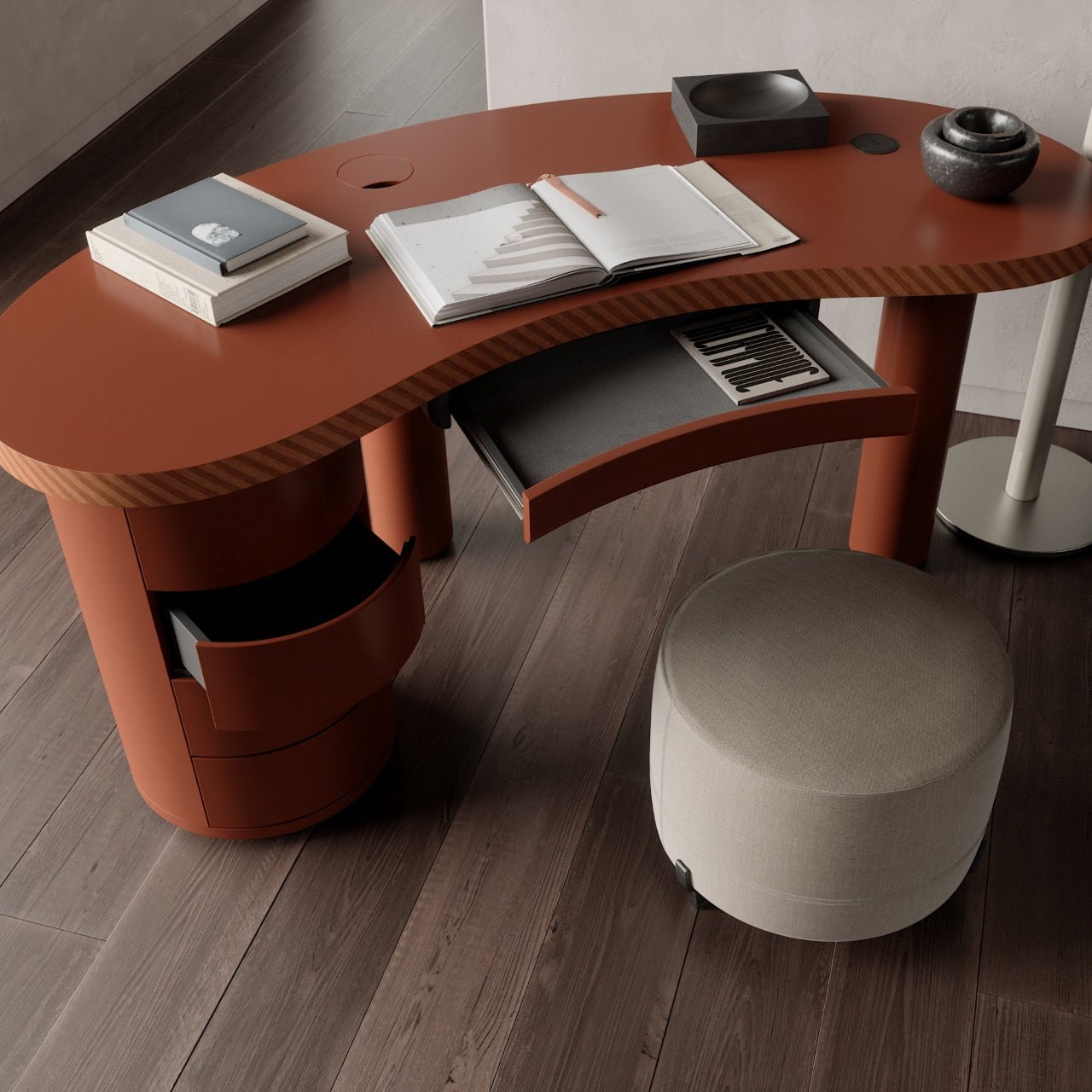 Bureau MEDEA – Plateau incurvé & finition laquée mate ou brillante – ULTRA MOBILI - La Maison Milanaise170DCL - 1Mate