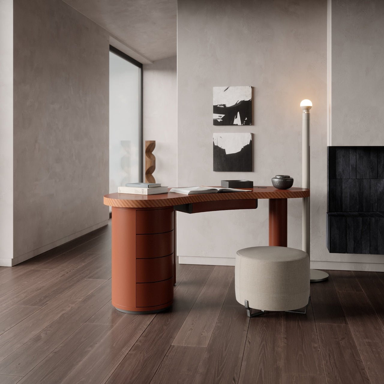 Bureau MEDEA – Plateau incurvé & finition laquée mate ou brillante – ULTRA MOBILI - La Maison Milanaise170DCL - 1Mate