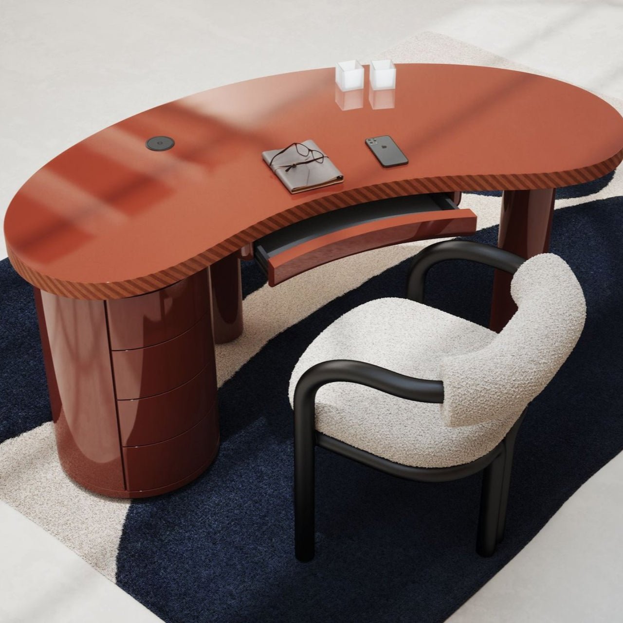 Bureau MEDEA – Plateau incurvé & finition laquée mate ou brillante – ULTRA MOBILI - La Maison Milanaise170DCL - 1Mate