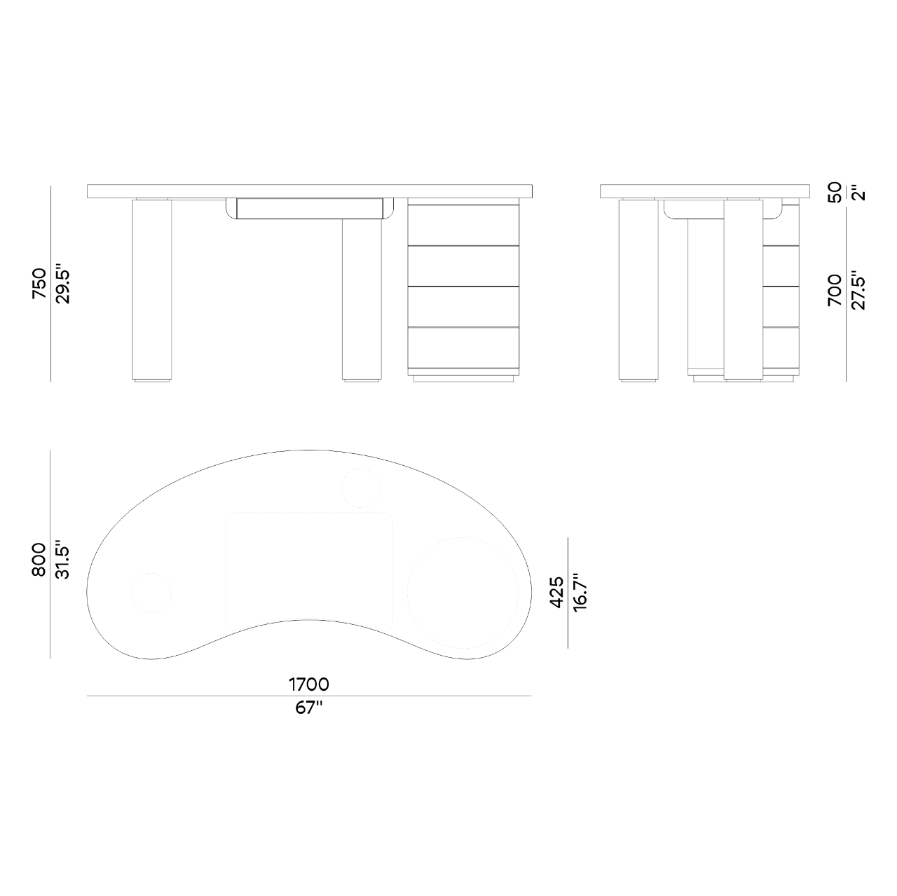 Bureau SENECA – Design organique et structure bimatière – finition mate ou brillante – ULTRA MOBILI - La Maison MilanaiseDCM170MATMate