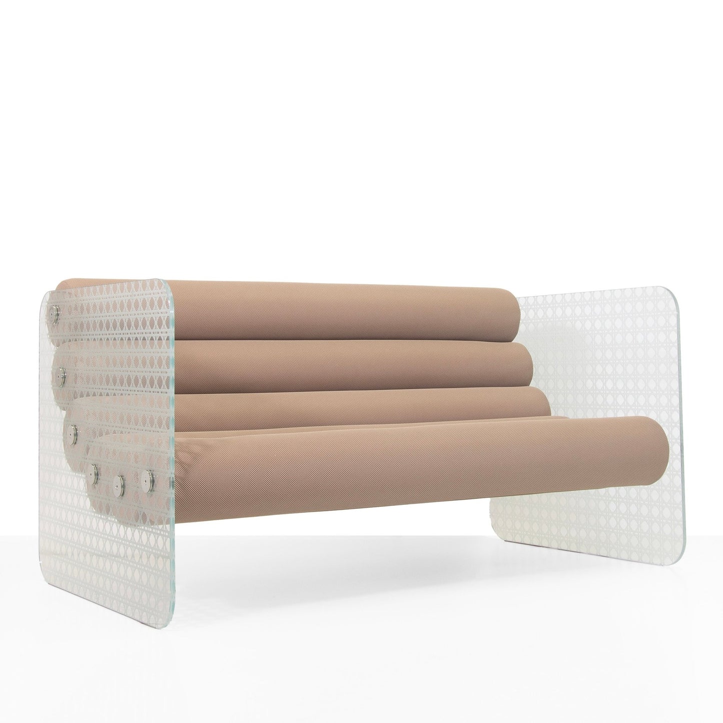 Canapé en altuglas et assise runner tissus alvéolaire MW02 - KUUMO DESIGN - La Maison MilanaiseCANAPEMW02TISSUS4TaupeCannage150x86.5xH77.5cm