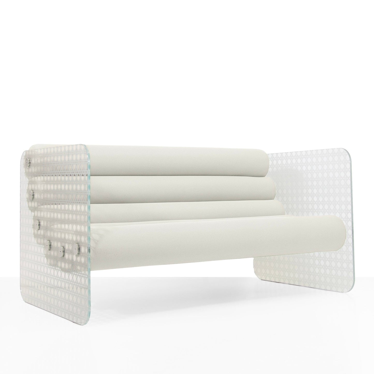 Canapé en altuglas et assise runner tissus alvéolaire MW02 - KUUMO DESIGN - La Maison MilanaiseCANAPEMW02TISSUS76BlancTransparent150x86.5xH77.5cm