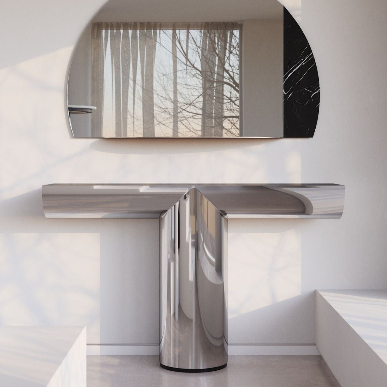 Console design en acier poli avec insert en céramique PERSEO - ULTRA MOBILI - La Maison MilanaiseCPR14CER