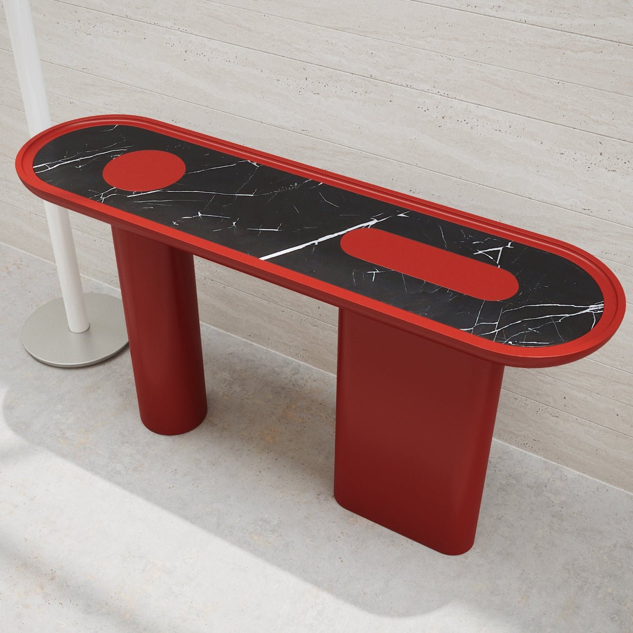 Console ovale CRETA CORAL RED en laque et marbre – ULTRA MOBILI - La Maison MilanaiseCCR.L0