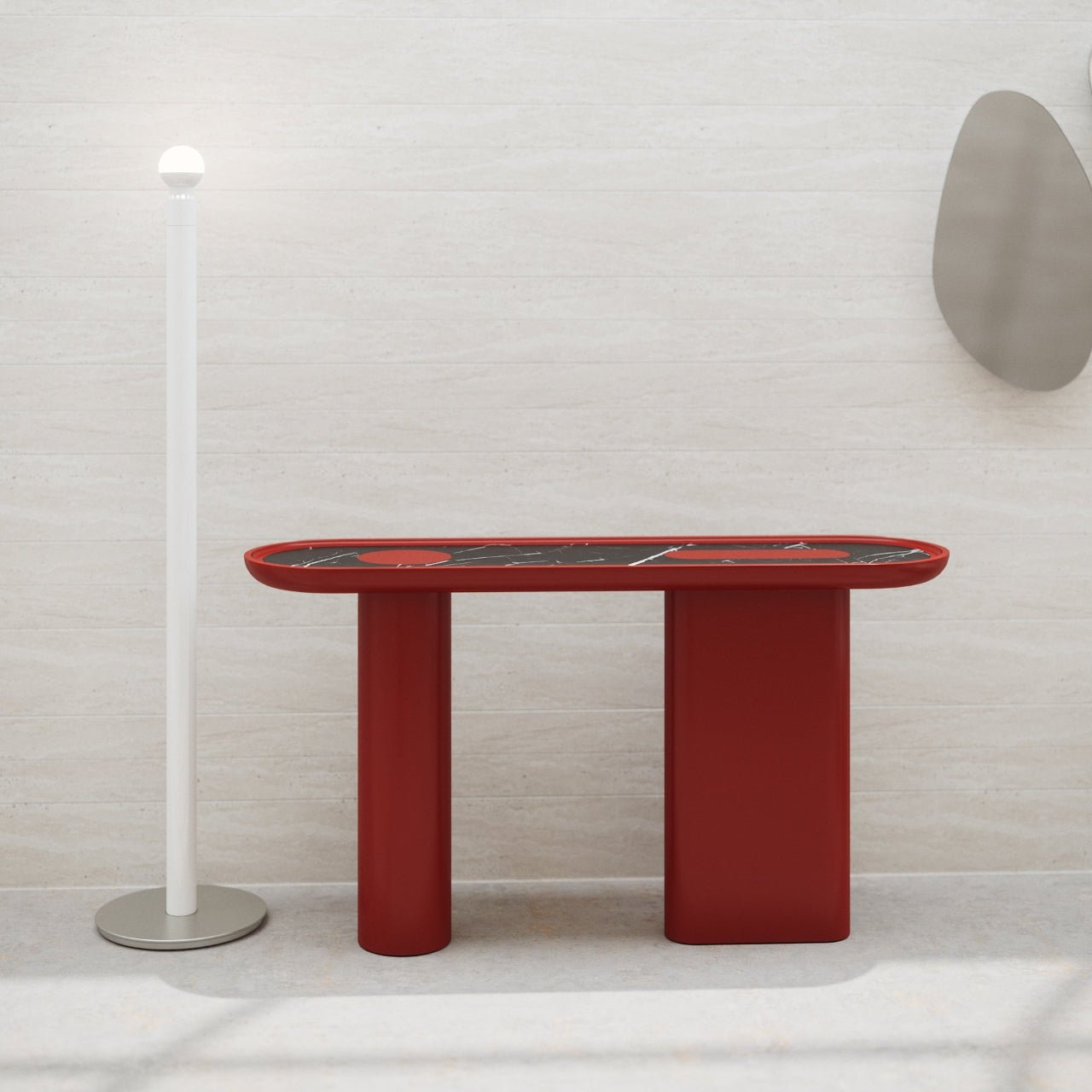 Console ovale CRETA CORAL RED en laque et marbre – ULTRA MOBILI - La Maison MilanaiseCCR.L0