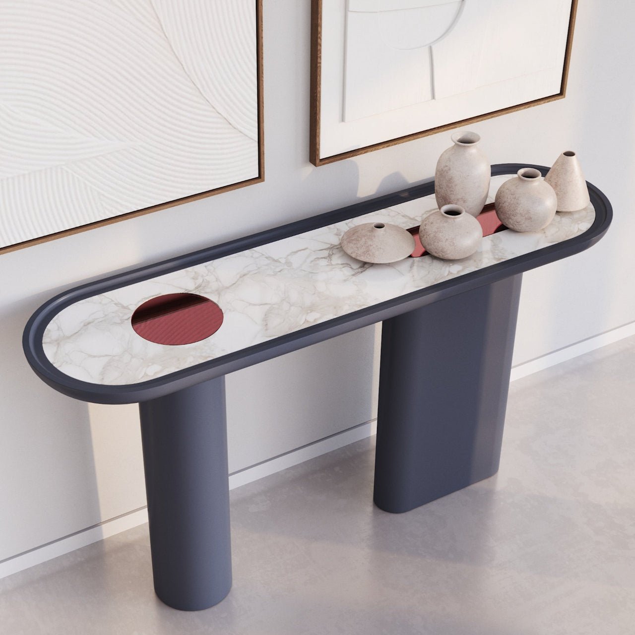 Console ovale CRETA GRIS GRAPHITE en laque et marbre – ULTRA MOBILI - La Maison MilanaiseCCR.L0GRAPHITE
