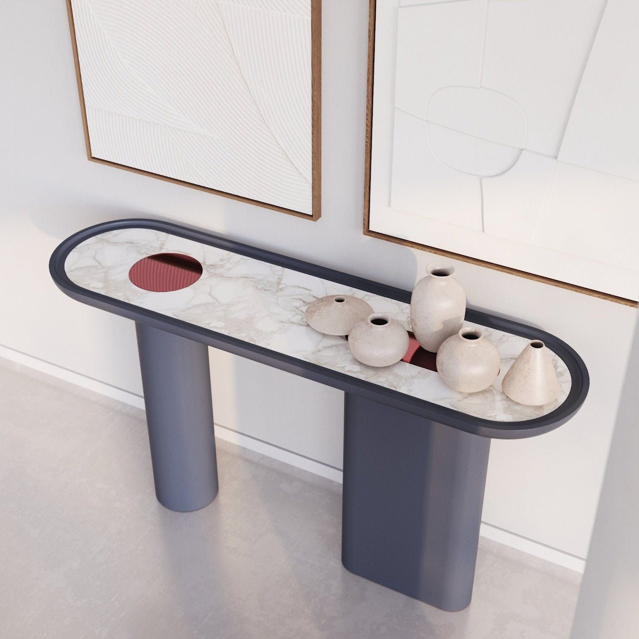 Console ovale CRETA GRIS GRAPHITE en laque et marbre – ULTRA MOBILI - La Maison MilanaiseCCR.L0GRAPHITE