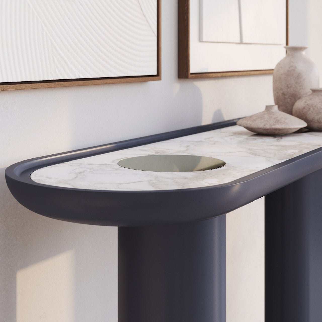 Console ovale CRETA GRIS GRAPHITE en laque et marbre – ULTRA MOBILI - La Maison MilanaiseCCR.L0GRAPHITE
