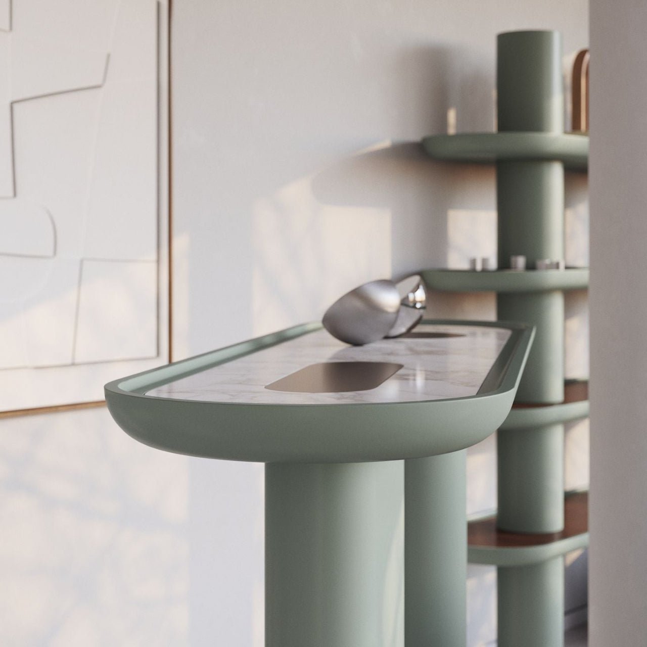 Console ovale CRETA GRIS HALCYON en laque et marbre – ULTRA MOBILI - La Maison MilanaiseCCR.L0HALCYON