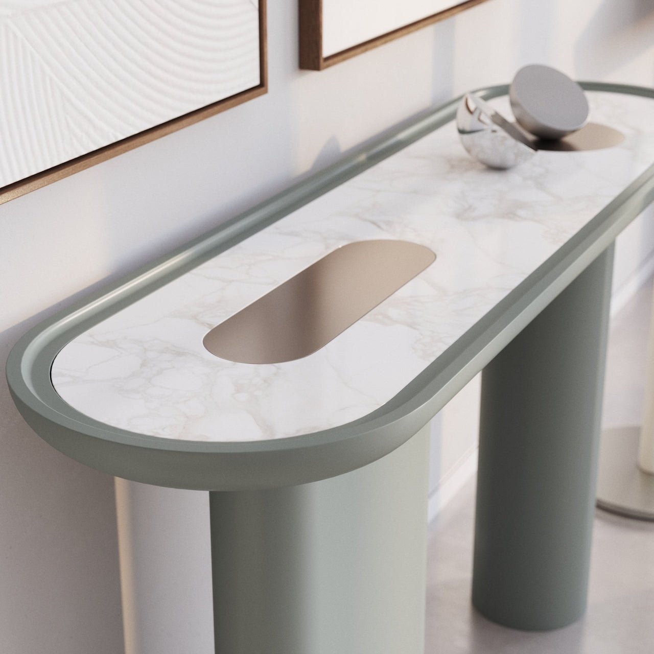 Console ovale CRETA GRIS HALCYON en laque et marbre – ULTRA MOBILI - La Maison MilanaiseCCR.L0HALCYON