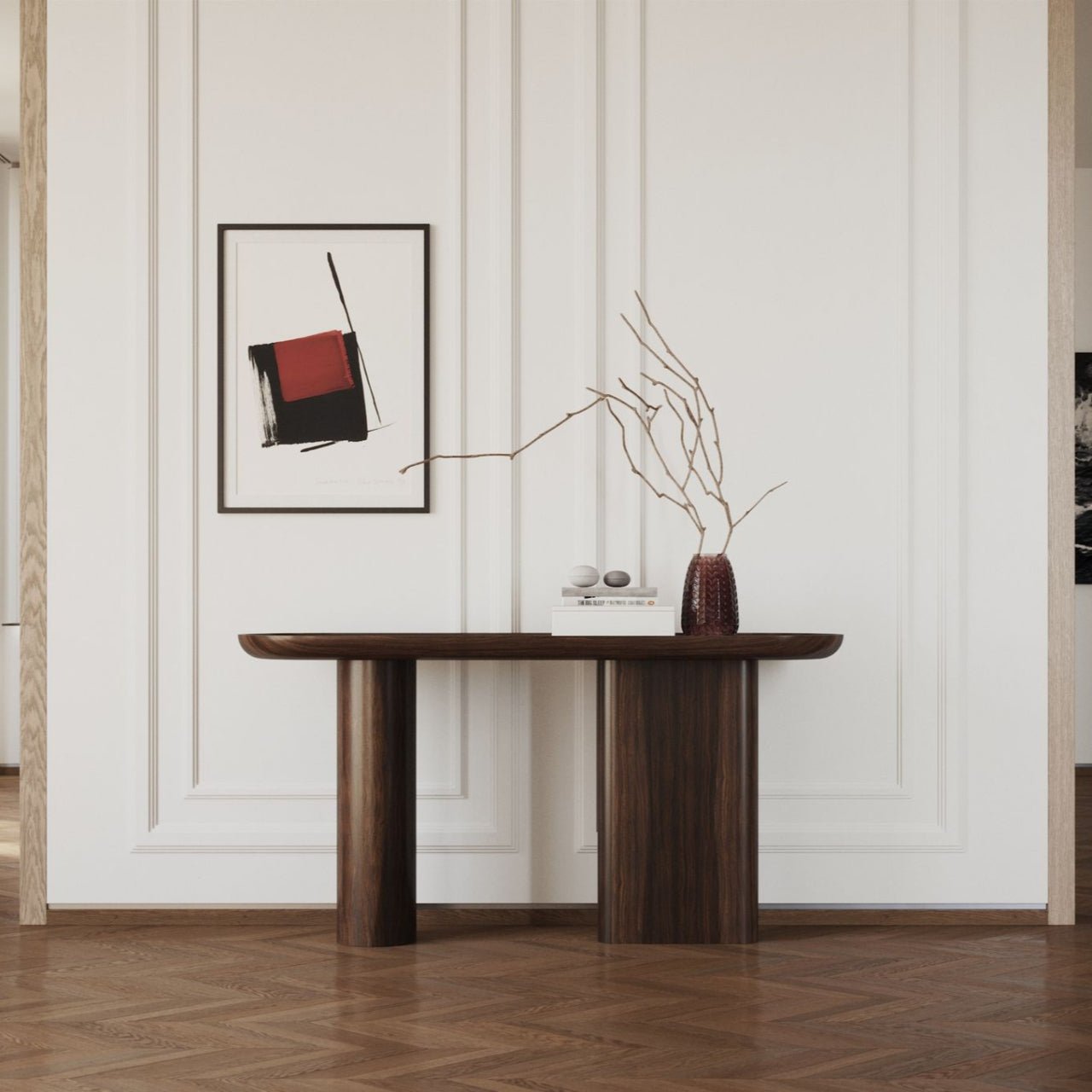 Console ovale en eucalyptus fumé glossy et marbre CRETA – ULTRA MOBILI - La Maison MilanaiseCCRWEAF2