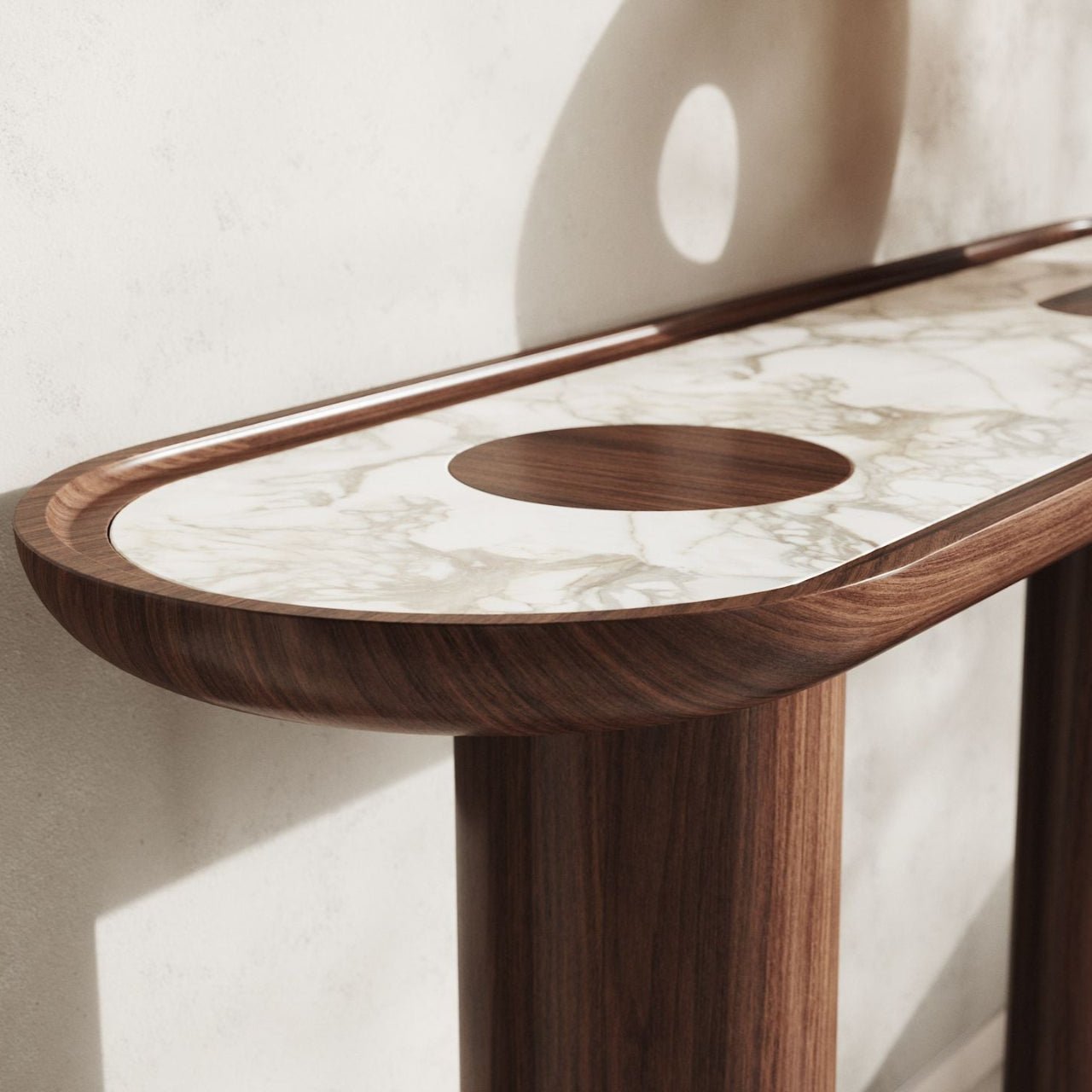 Console ovale en noyer et marbre CRETA – ULTRA MOBILI - La Maison MilanaiseCCRW