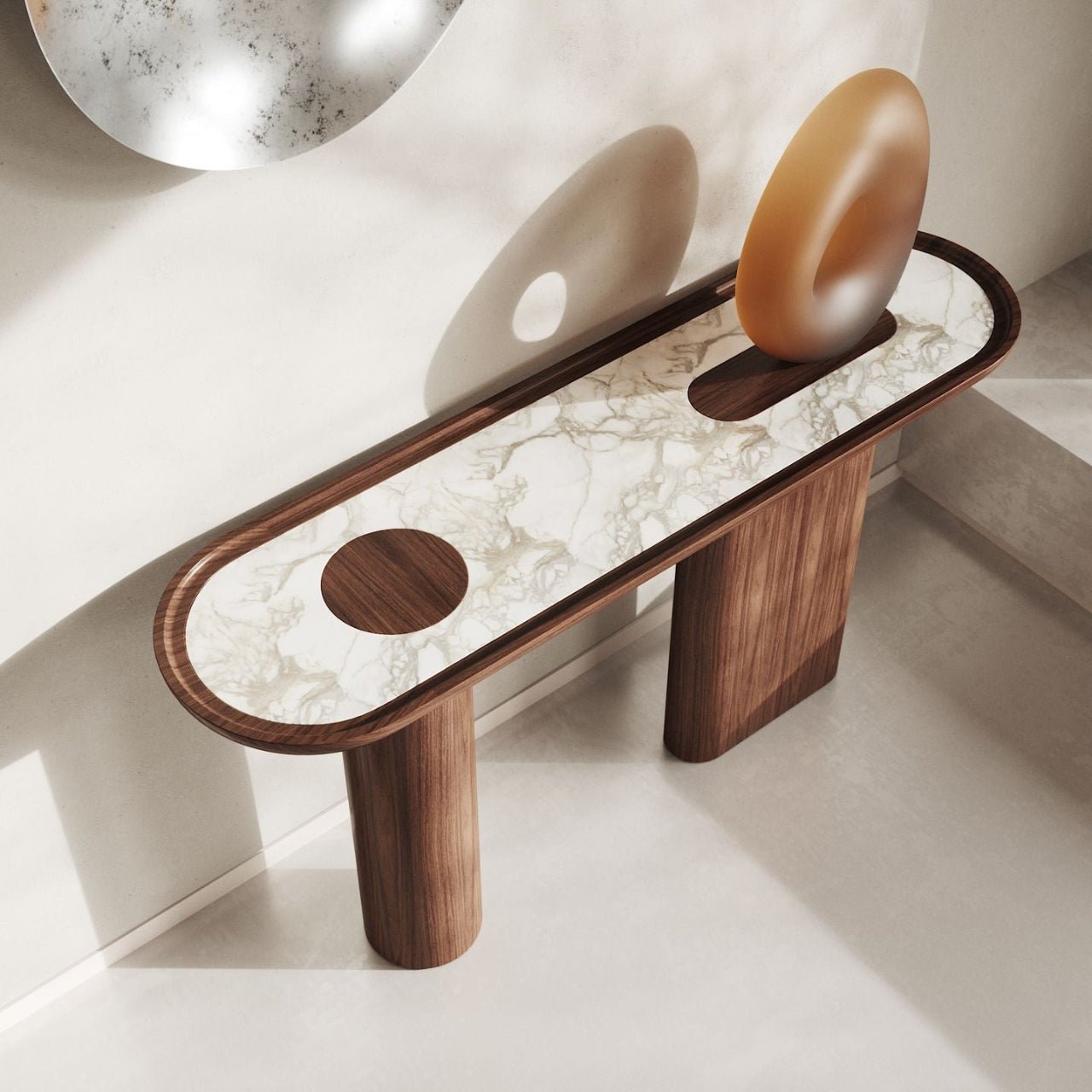 Console ovale en noyer et marbre CRETA – ULTRA MOBILI - La Maison MilanaiseCCRW