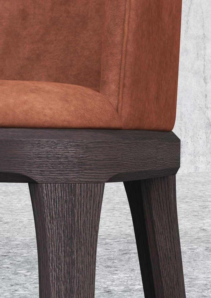 Fauteuil DAMBLE – Élégance compacte et confort enveloppant - IMPÉRIAL LINE - La Maison MilanaiseNubuck Terracotta & Pieds Tabacco