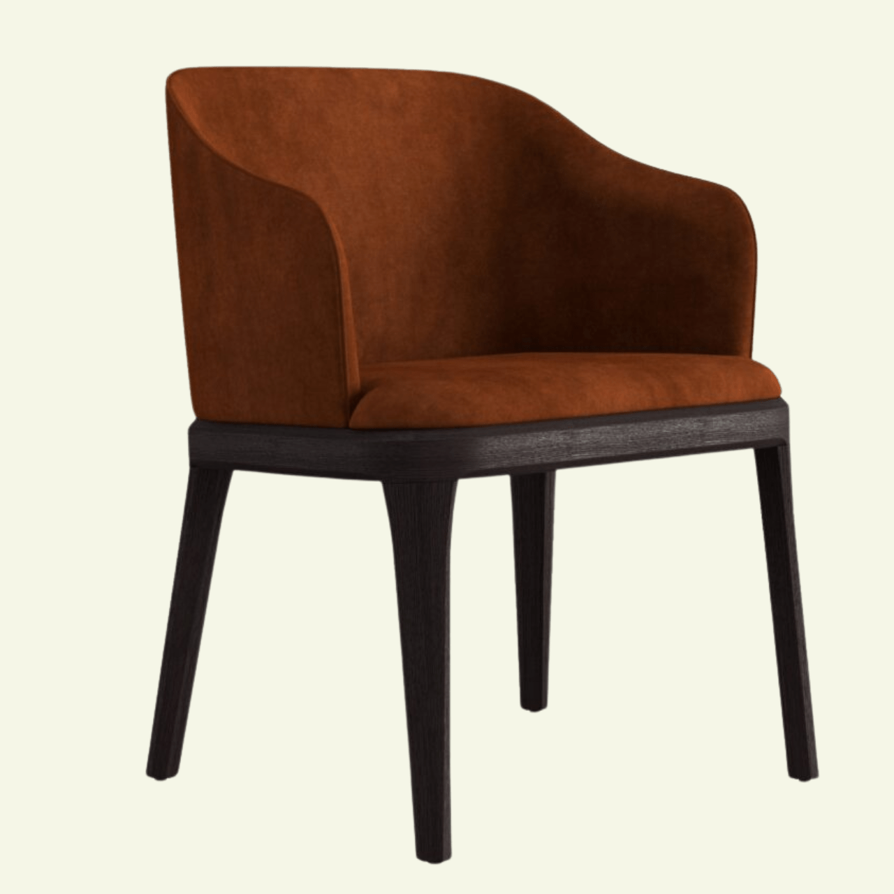 Fauteuil DAMBLE – Élégance compacte et confort enveloppant - IMPÉRIAL LINE - La Maison MilanaiseNubuck Terracotta & Pieds Tabacco