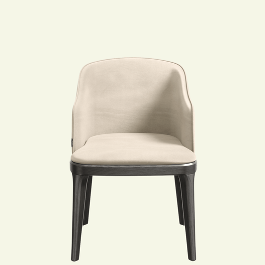 Fauteuil DAMBLE – Élégance compacte et confort enveloppant - IMPÉRIAL LINE - La Maison MilanaiseNubuck Crème & Pieds Wengé