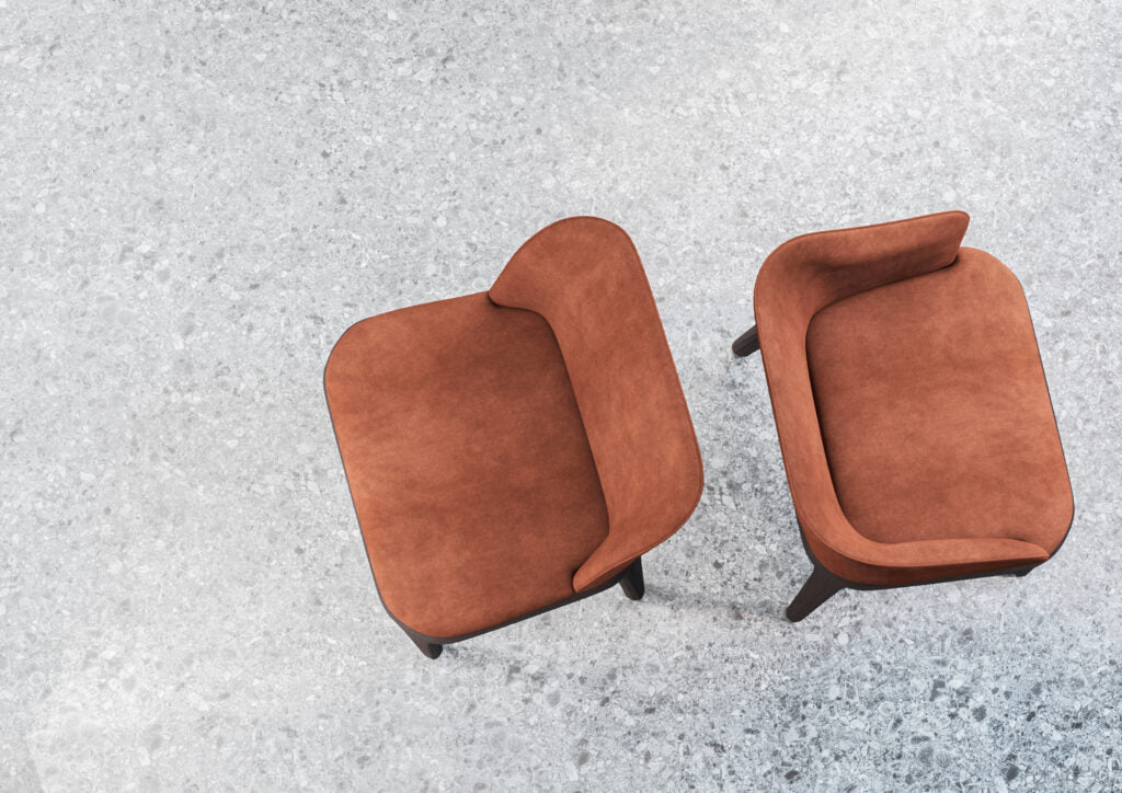 Fauteuil DAMBLE – Élégance compacte et confort enveloppant - IMPÉRIAL LINE - La Maison MilanaiseNubuck Terracotta & Pieds Tabacco