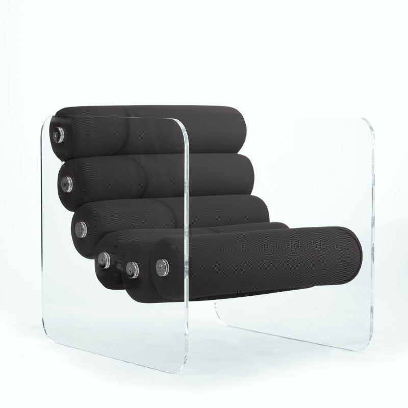 Fauteuil en altuglas et assise runner tissus alvéolaire MW02 - KUUMO DESIGN - La Maison MilanaiseMW02APC - 13NoirTransparent