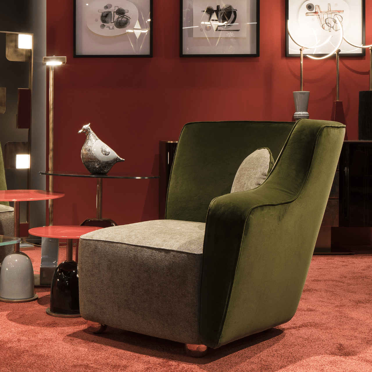 Fauteuil gauche en tissu et velours vert Baia - MARIONI - La Maison Milanaisei0312