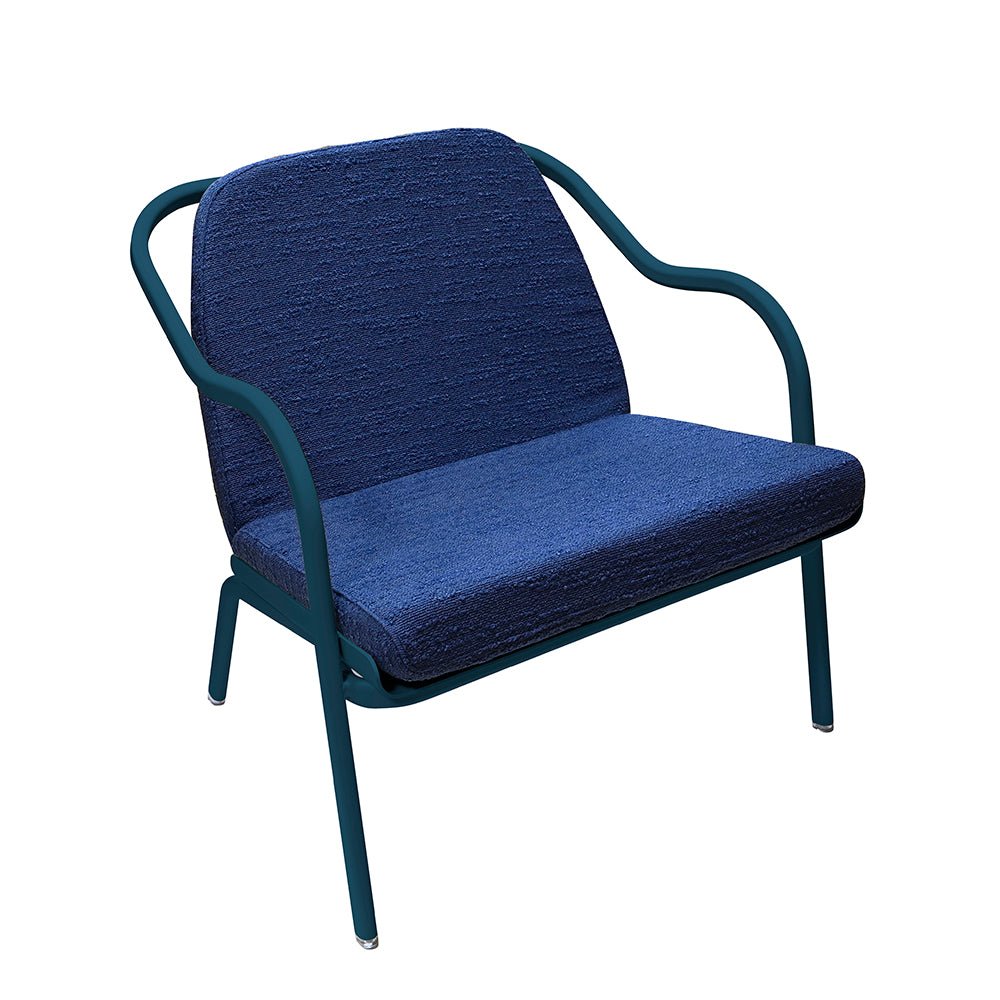 Fauteuil lounge design en aluminium et tissus bleu - ALLURE D'AZUR - La Maison Milanaise582018 - A17Bleu pétroleDenim Bouclé