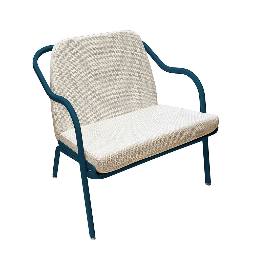 Fauteuil lounge design en aluminium et tissus écru - ALLURE D'AZUR - La Maison MilanaiseBleu pétroleTaupe grainé