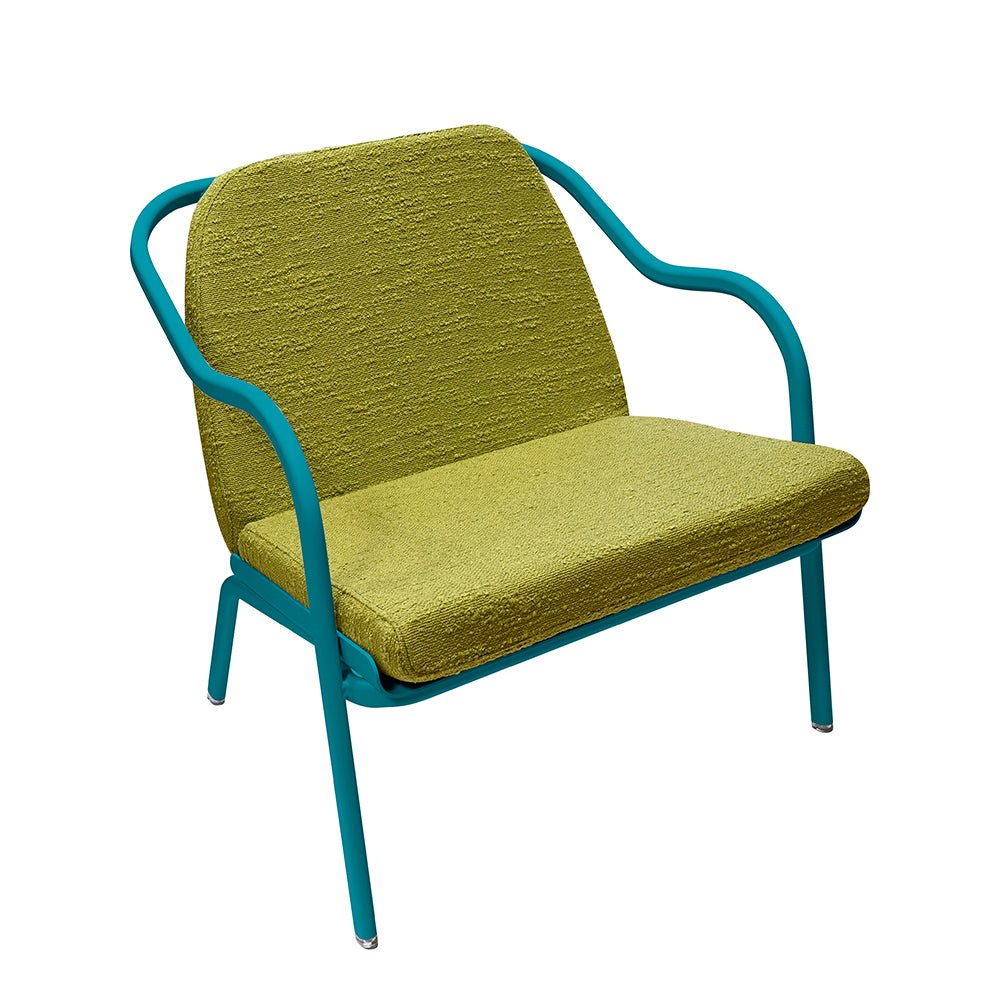Fauteuil lounge design en aluminium et tissus vert - ALLURE D'AZUR - La Maison MilanaiseLaguneTilleul Bouclé