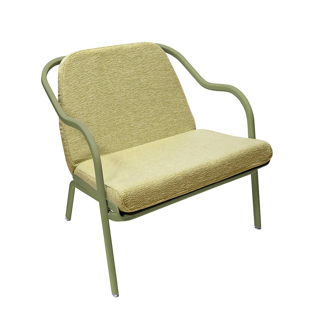 Fauteuil lounge design en aluminium et tissus vert - ALLURE D'AZUR - La Maison MilanaiseOlivierTilleul Chenille