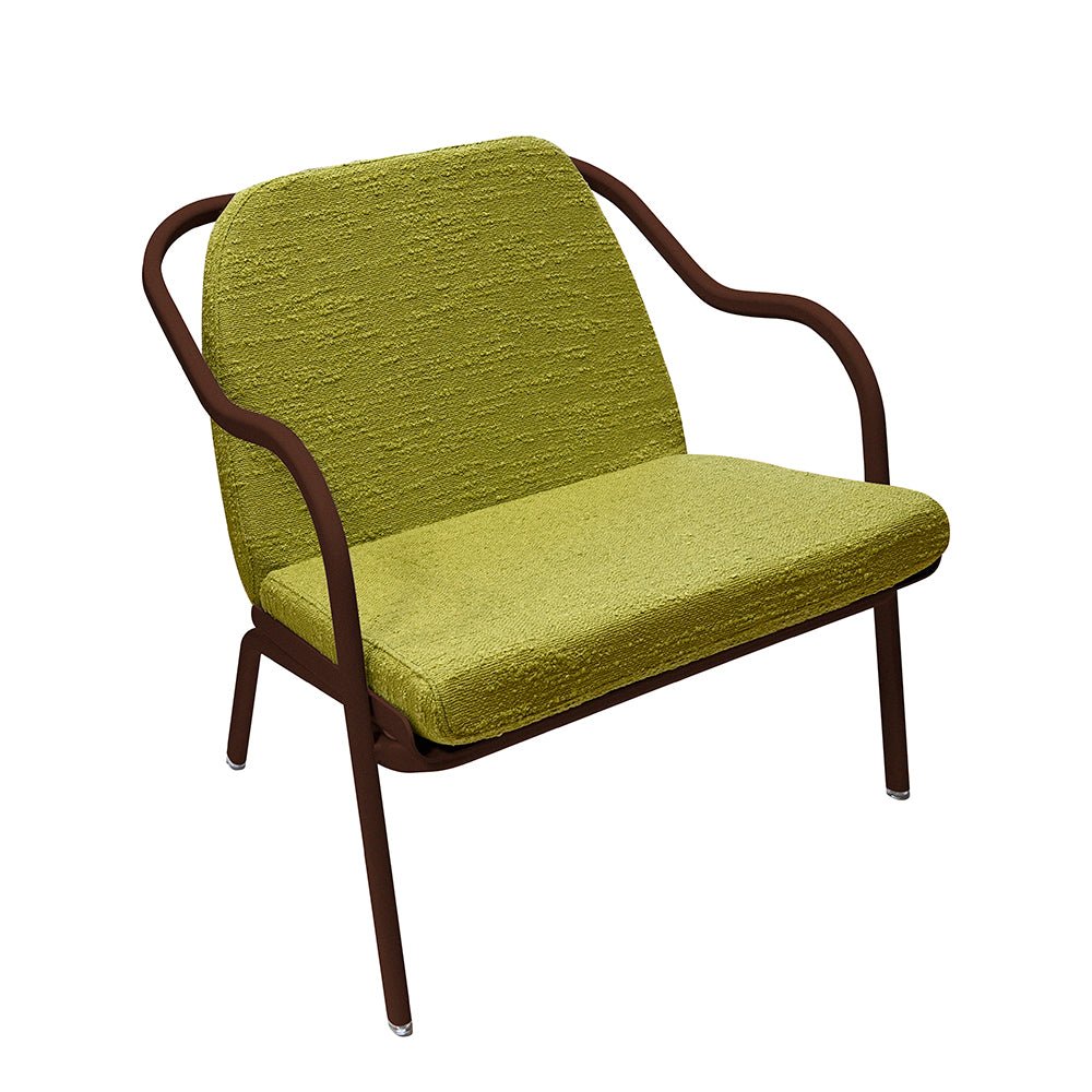 Fauteuil lounge design en aluminium et tissus vert - ALLURE D'AZUR - La Maison MilanaiseRouilleTilleul Bouclé