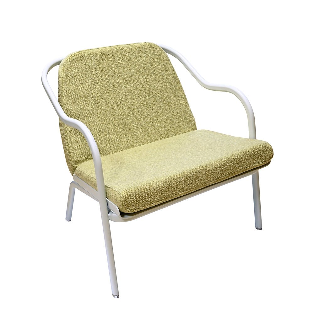 Fauteuil lounge design en aluminium et tissus vert - ALLURE D'AZUR - La Maison MilanaiseEcumeTilleul Chenille
