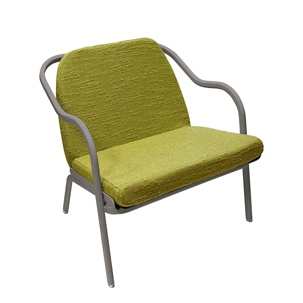 Fauteuil lounge design en aluminium et tissus vert - ALLURE D'AZUR - La Maison MilanaiseGaletTilleul Bouclé
