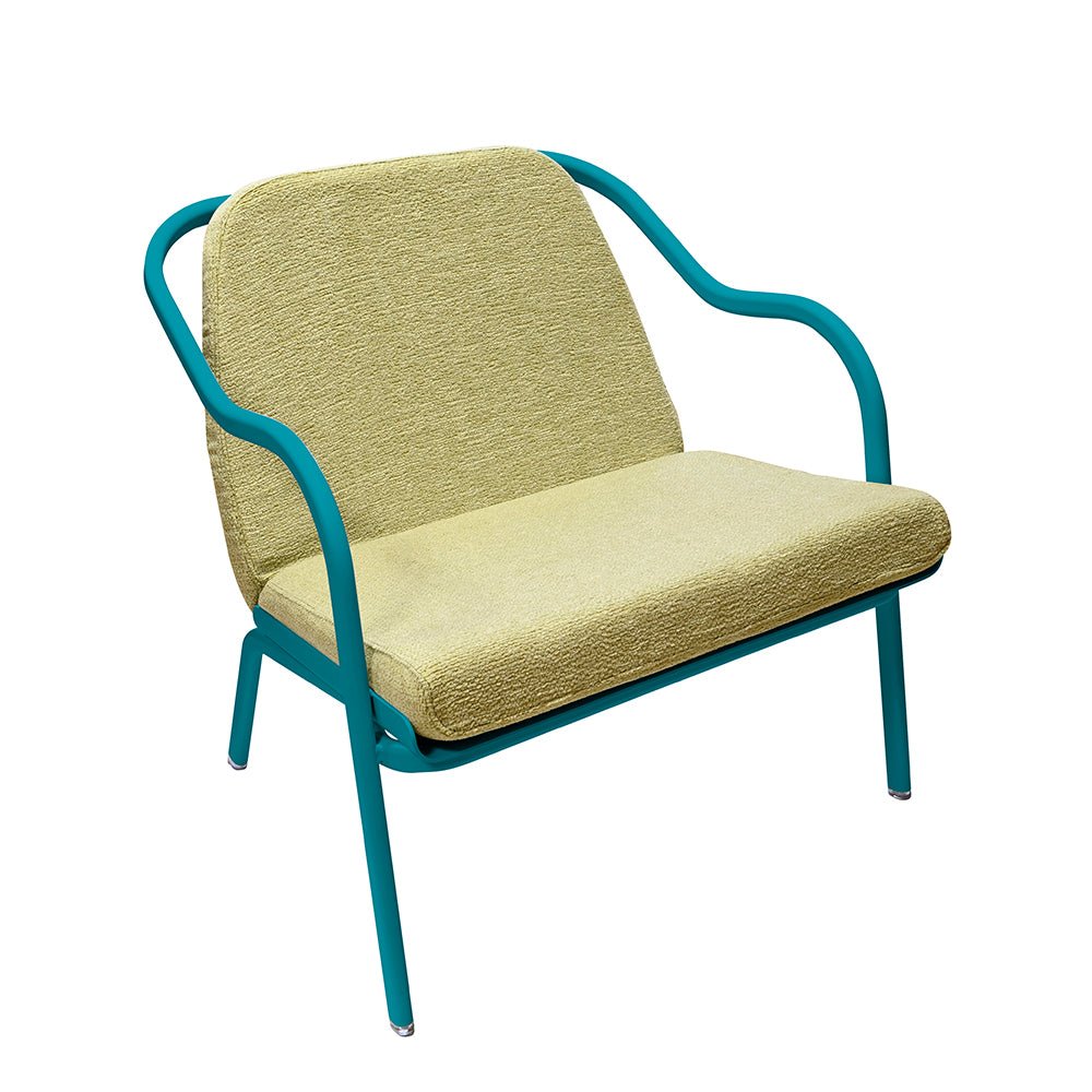 Fauteuil lounge design en aluminium et tissus vert - ALLURE D'AZUR - La Maison MilanaiseLaguneTilleul Chenille