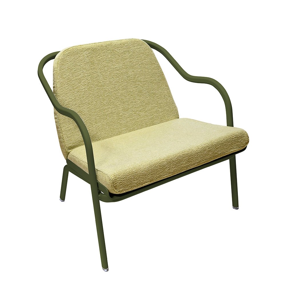 Fauteuil lounge design en aluminium et tissus vert - ALLURE D'AZUR - La Maison MilanaiseKakiTilleul Chenille