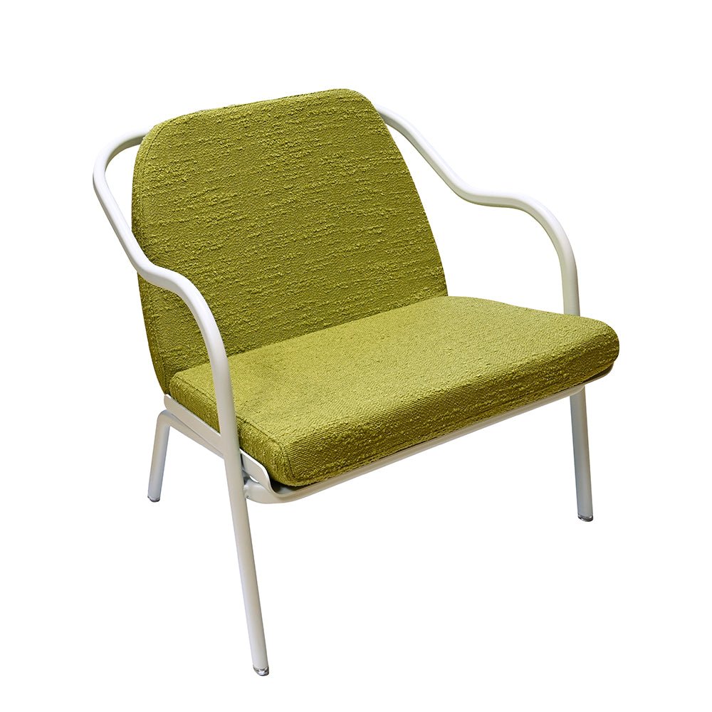 Fauteuil lounge design en aluminium et tissus vert - ALLURE D'AZUR - La Maison MilanaiseEcumeTilleul Bouclé