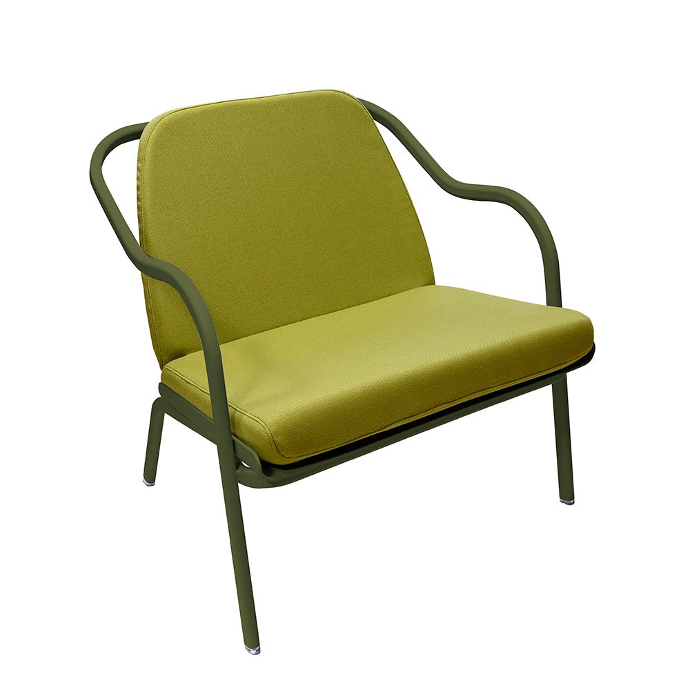 Fauteuil lounge design en aluminium et tissus vert - ALLURE D'AZUR - La Maison MilanaiseKakiTilleul Toile